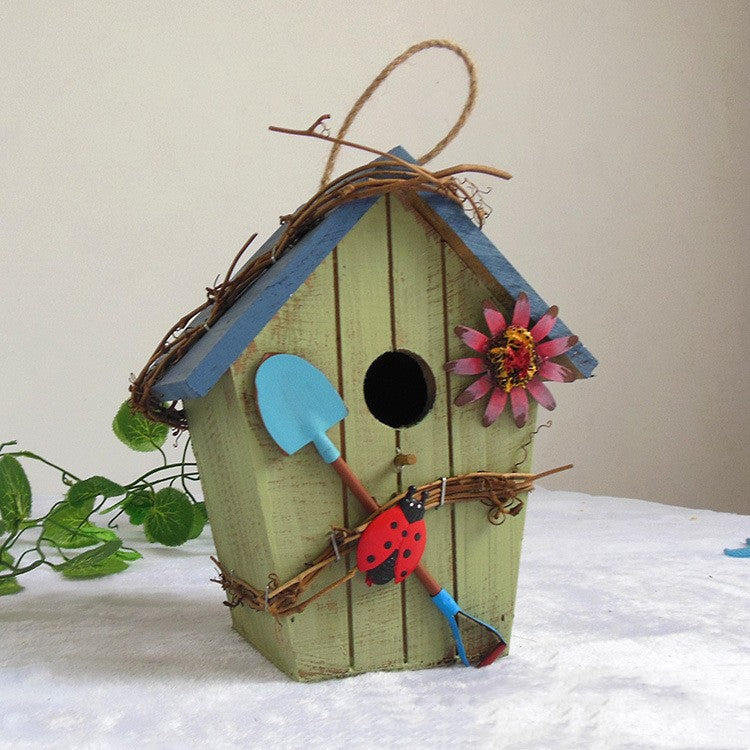 Rural Wooden Bird House Outdoor Hanging – Decorative Garden Bird Nest Box for Birds