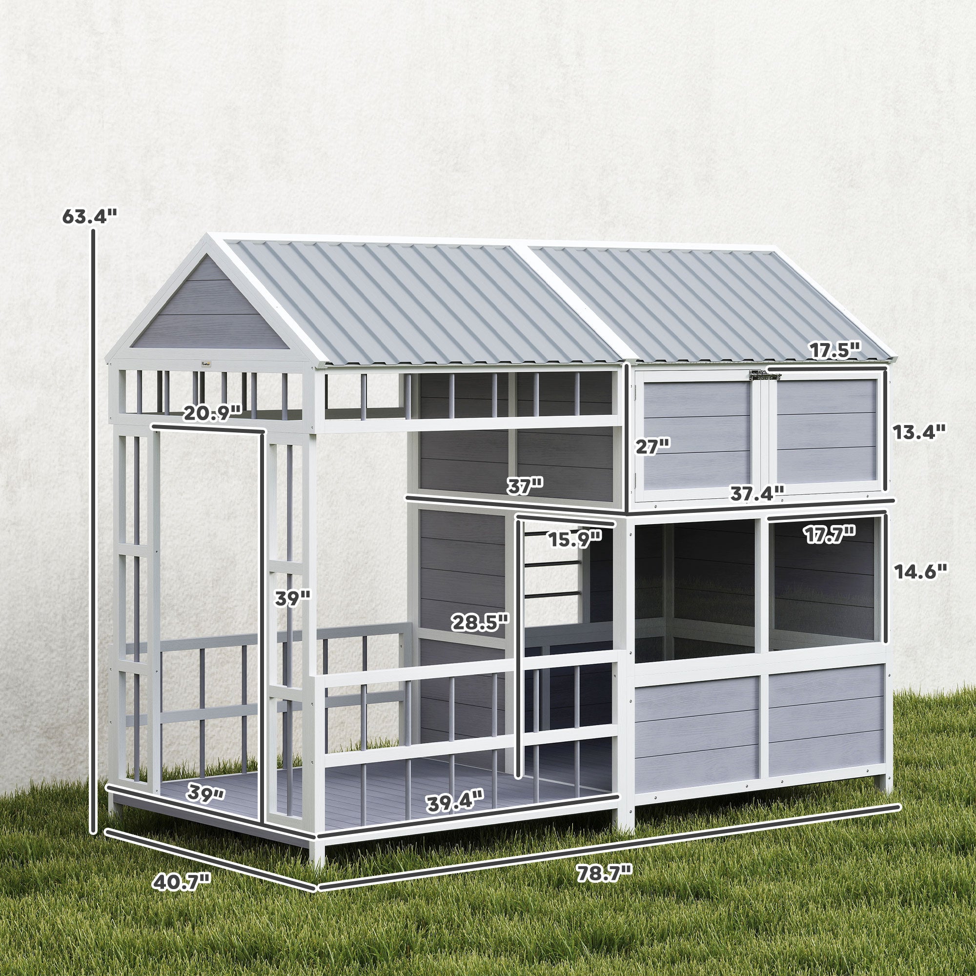 Large Outdoor Wooden Dog House with Porch Storage Cabinet & Windows