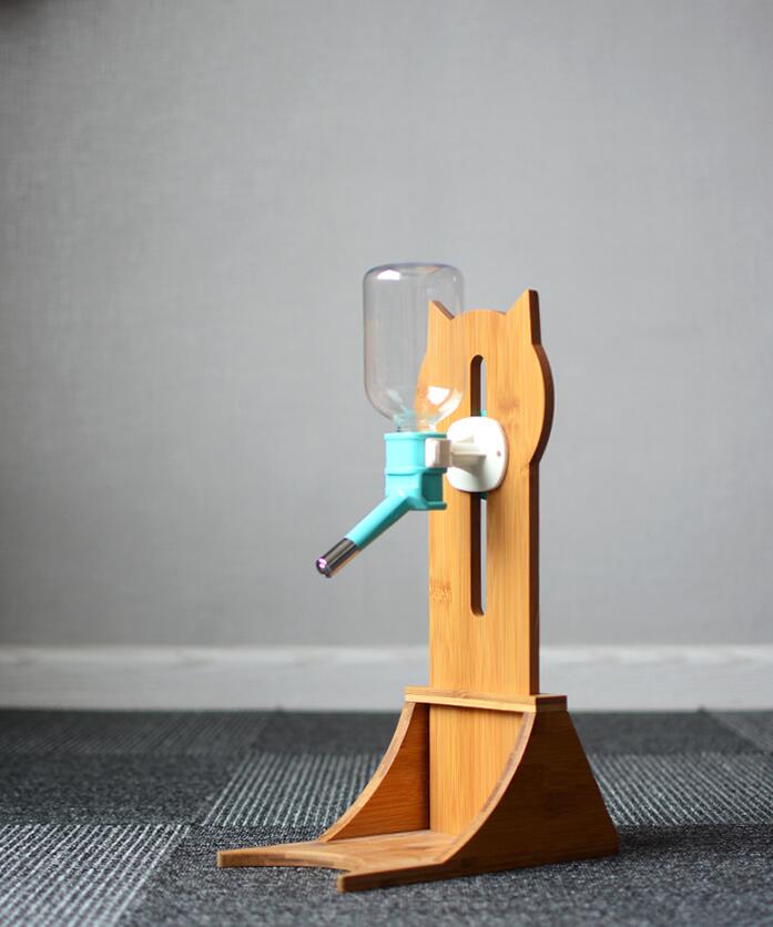Cat Water Fountain with Bamboo & Oak Wood Holder | Automatic Pet Drinking Dispenser