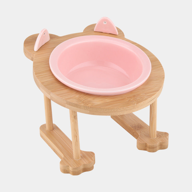 Elevated Ceramic Pet Bowl with Wooden Stand – Single & Double Feeding Bowl for Cats & Dogs