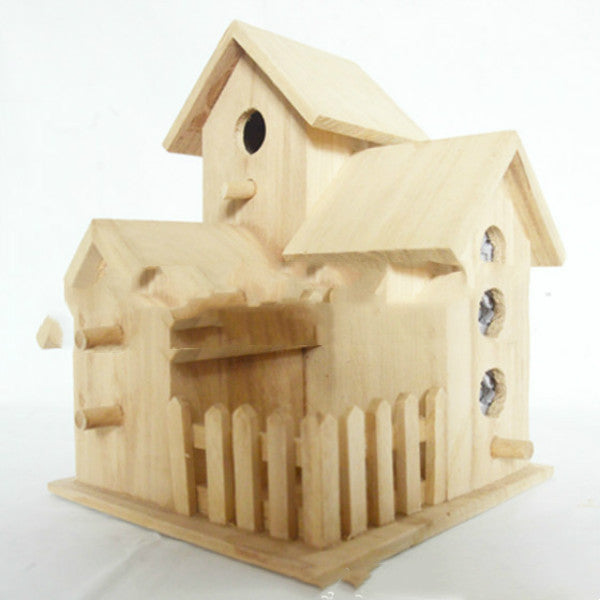 Creative Wooden Bird House for Parrots – Solid Wood DIY Nest Box Outdoor Garden Hanging Bird Cage Decor