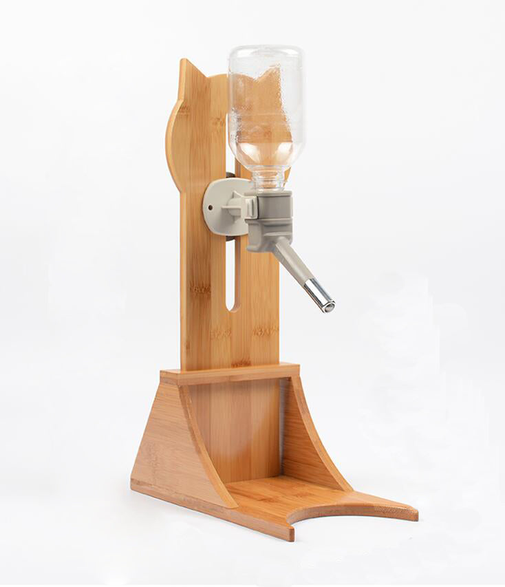 Cat Water Fountain with Bamboo & Oak Wood Holder | Automatic Pet Drinking Dispenser