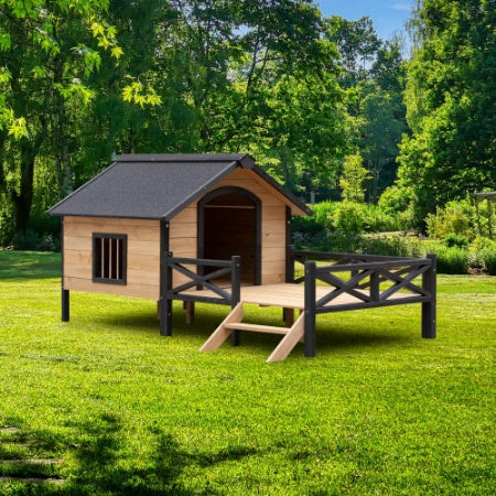 Outdoor Wooden Dog House Large Cabin Style Dog Kennel with Porch