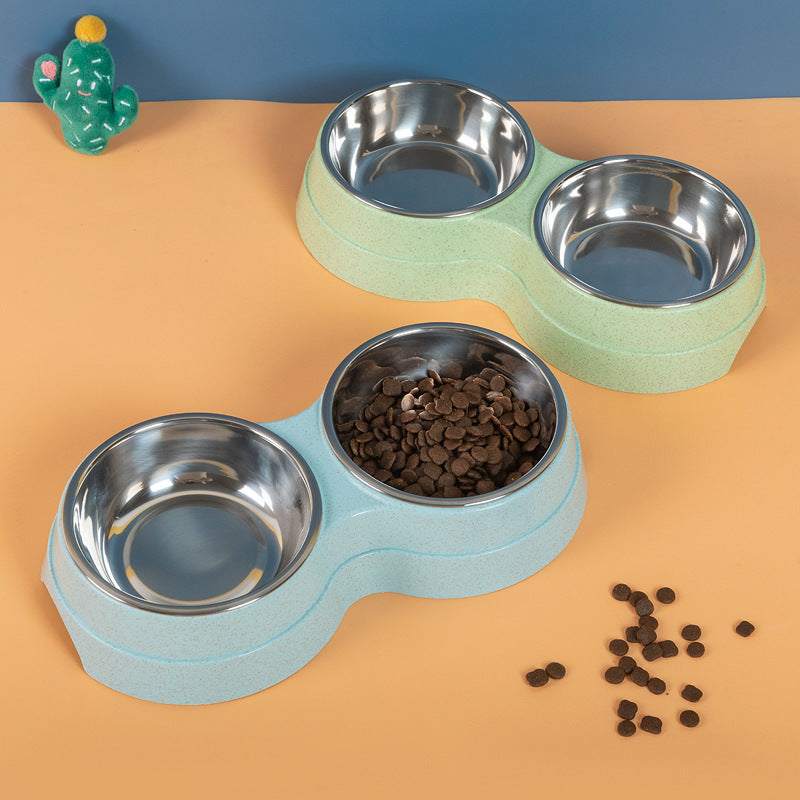 Double Pet Bowls Stainless Steel Dog & Cat Food Water Feeder | Anti-Slip Durable Feeding Bowl Set