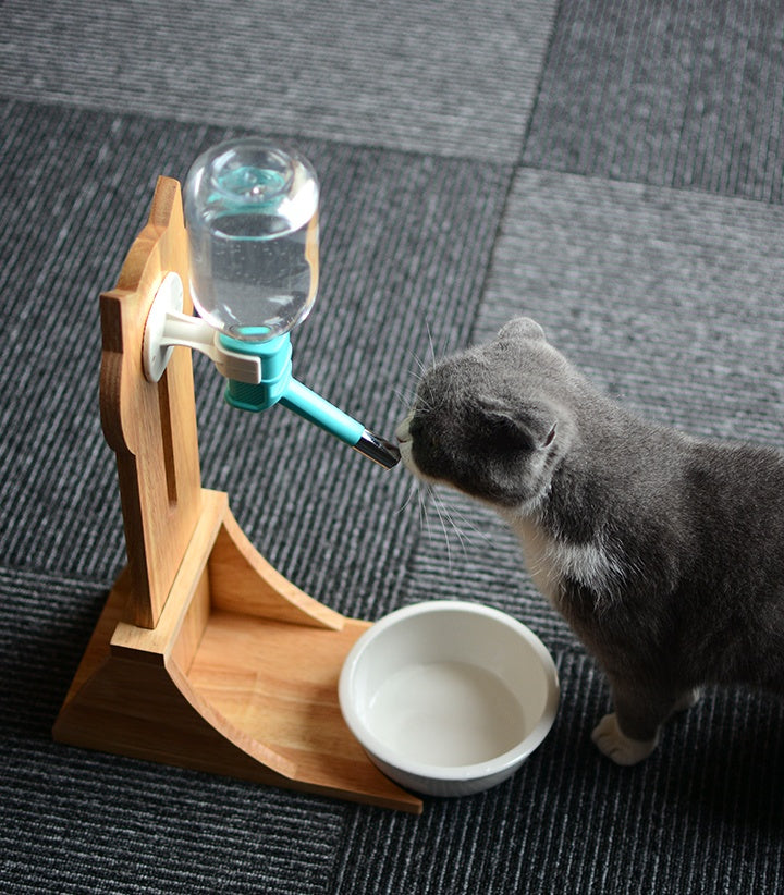 Cat Water Fountain with Bamboo & Oak Wood Holder | Automatic Pet Drinking Dispenser