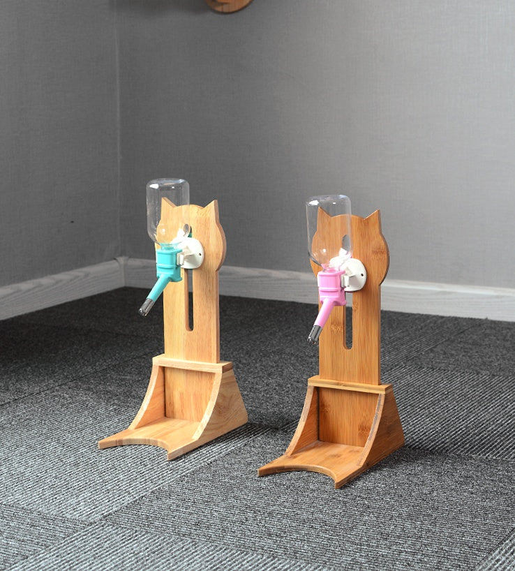 Cat Water Fountain with Bamboo & Oak Wood Holder | Automatic Pet Drinking Dispenser
