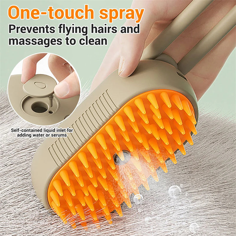 3-in-1 Electric Steam Pet Brush | Cat & Dog Grooming Comb