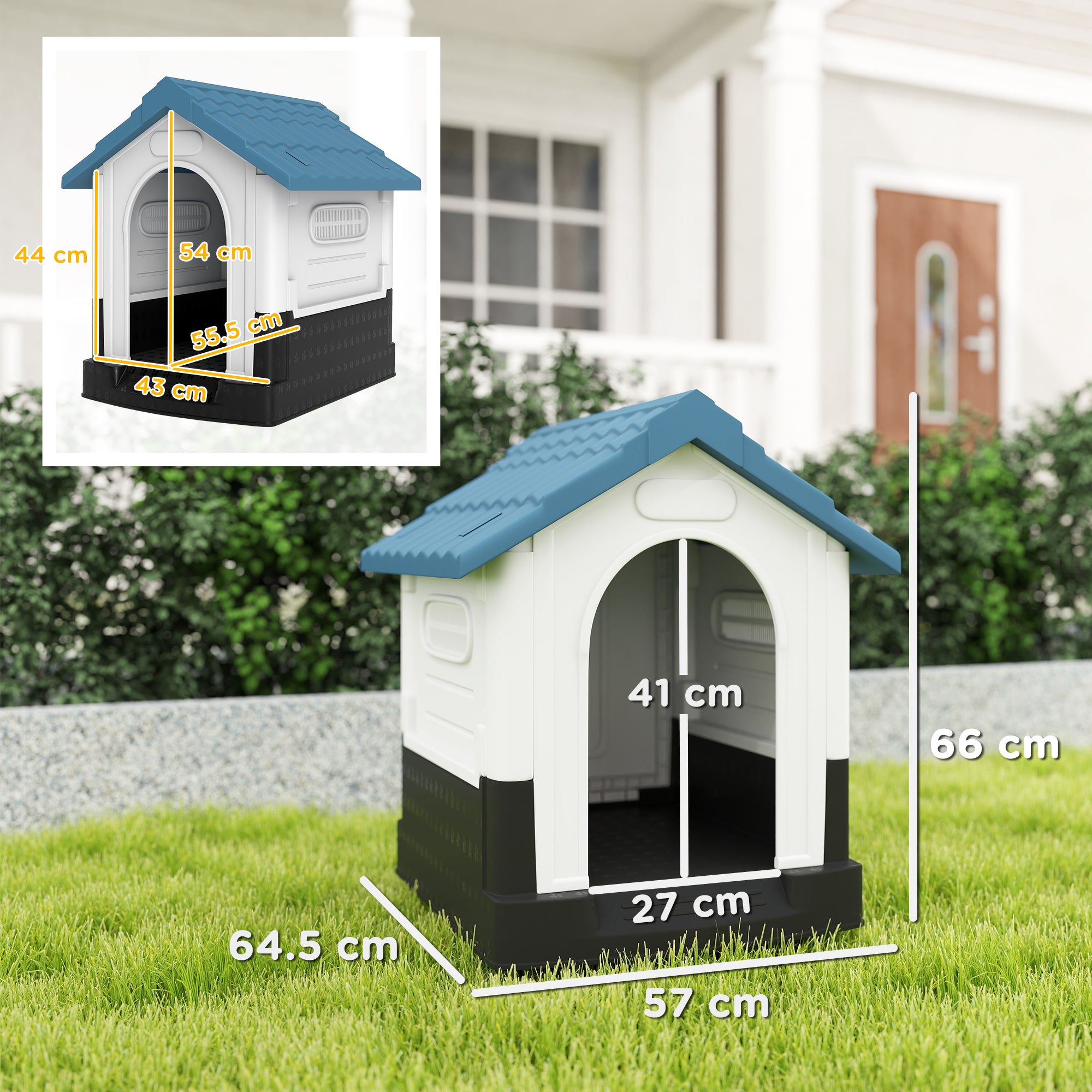 Durable Dog Kennel House Outdoor Waterproof Pet Shelter Design, 64.5 X 57 X 66cm