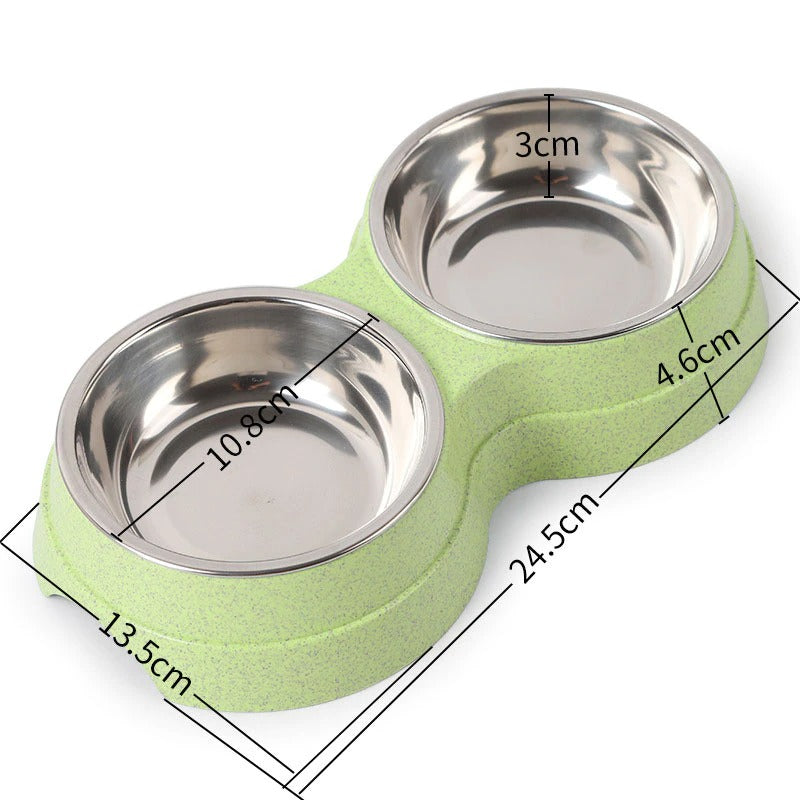 Double Pet Bowls Stainless Steel Dog & Cat Food Water Feeder | Anti-Slip Durable Feeding Bowl Set