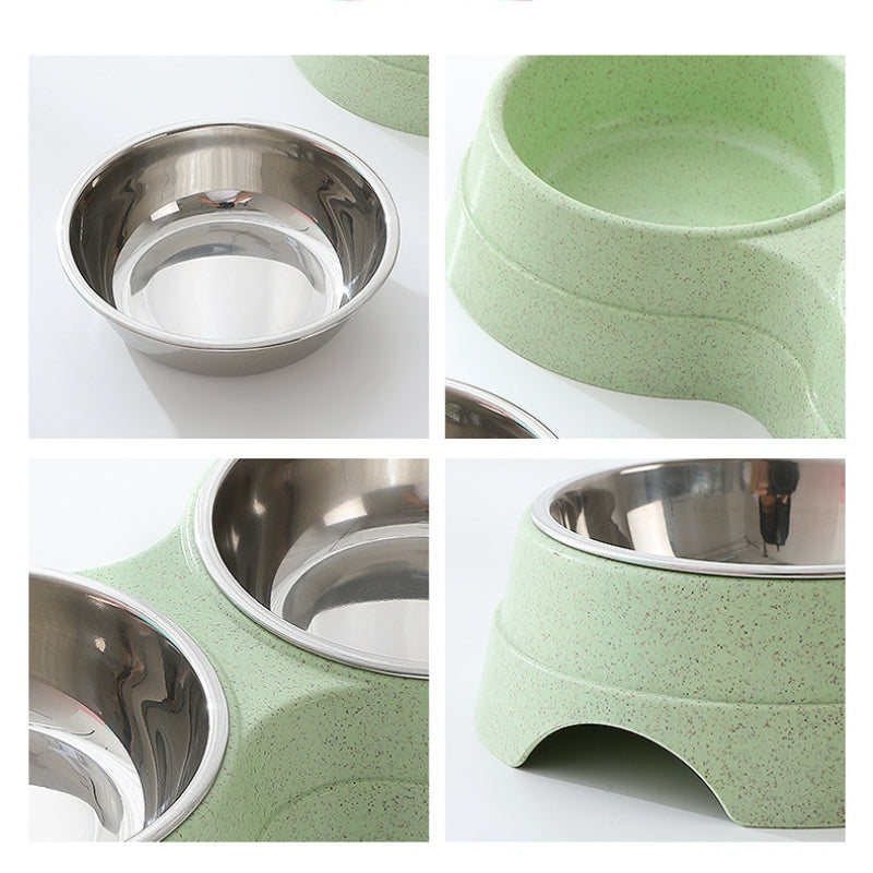 Double Pet Bowls Stainless Steel Dog & Cat Food Water Feeder | Anti-Slip Durable Feeding Bowl Set