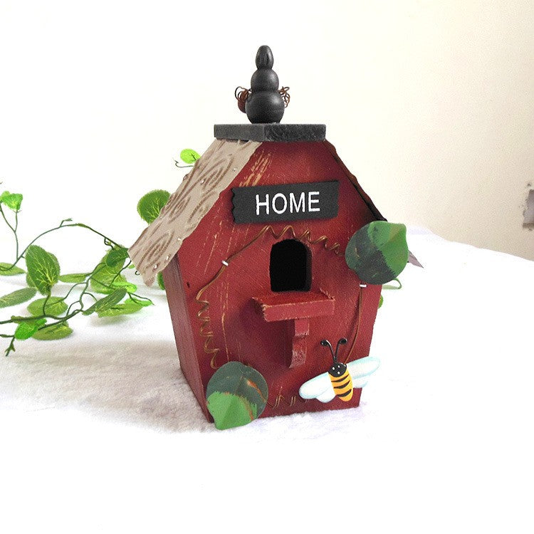 Rural Wooden Bird House Outdoor Hanging – Decorative Garden Bird Nest Box for Birds