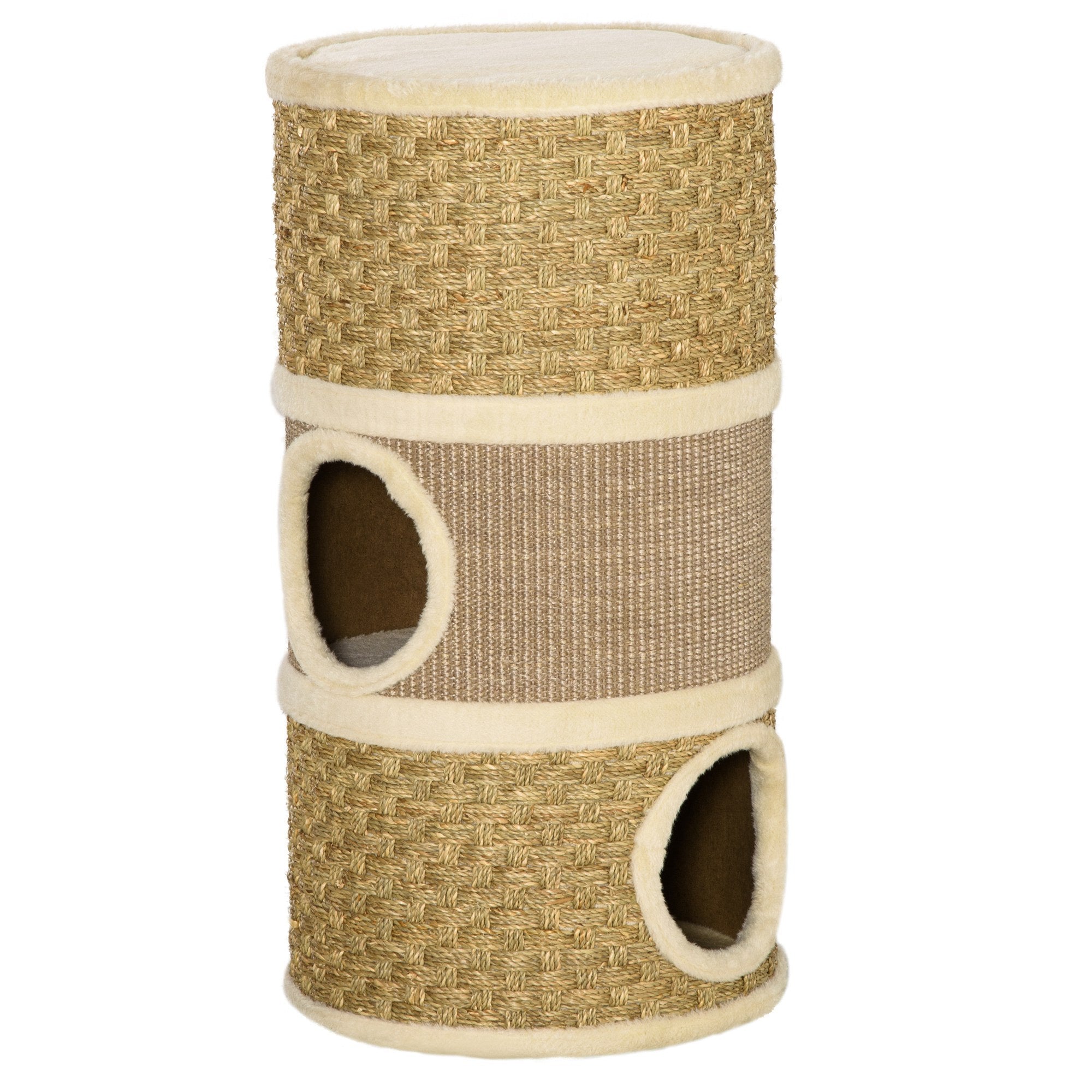 Cat Scratching Barrel Tower Indoor Sisal Cat Tree with Plush Platform