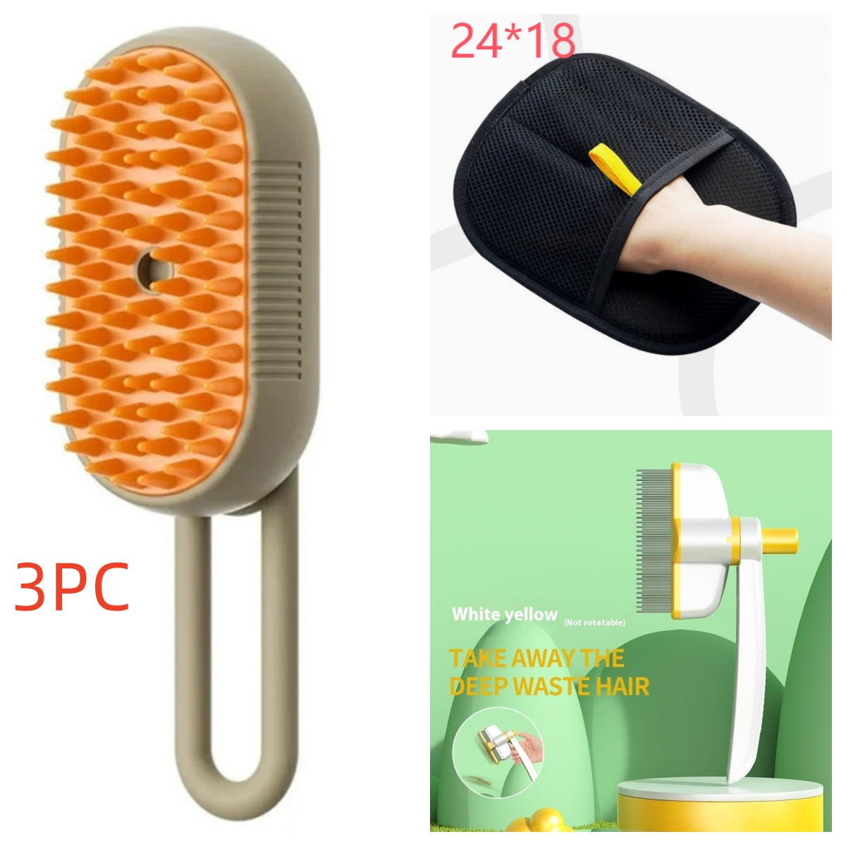 3-in-1 Electric Steam Pet Brush | Cat & Dog Grooming Comb