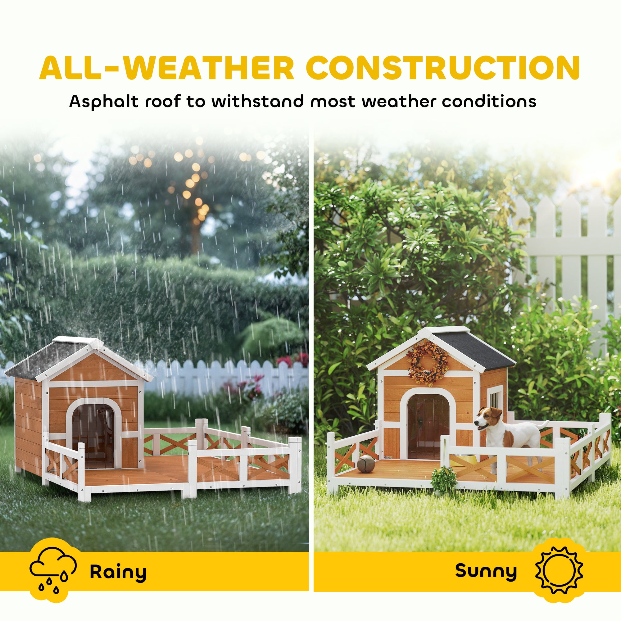 Outdoor Wooden Dog House, Dog Shelter With Large Porch, Weatherproof & Openable Roof, Elevated Base, Removable Floor