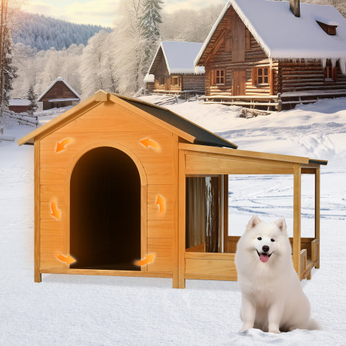 Large Outdoor Dog House Insulated Waterproof Wooden Dog Kennel with Roof & Elevated Floor