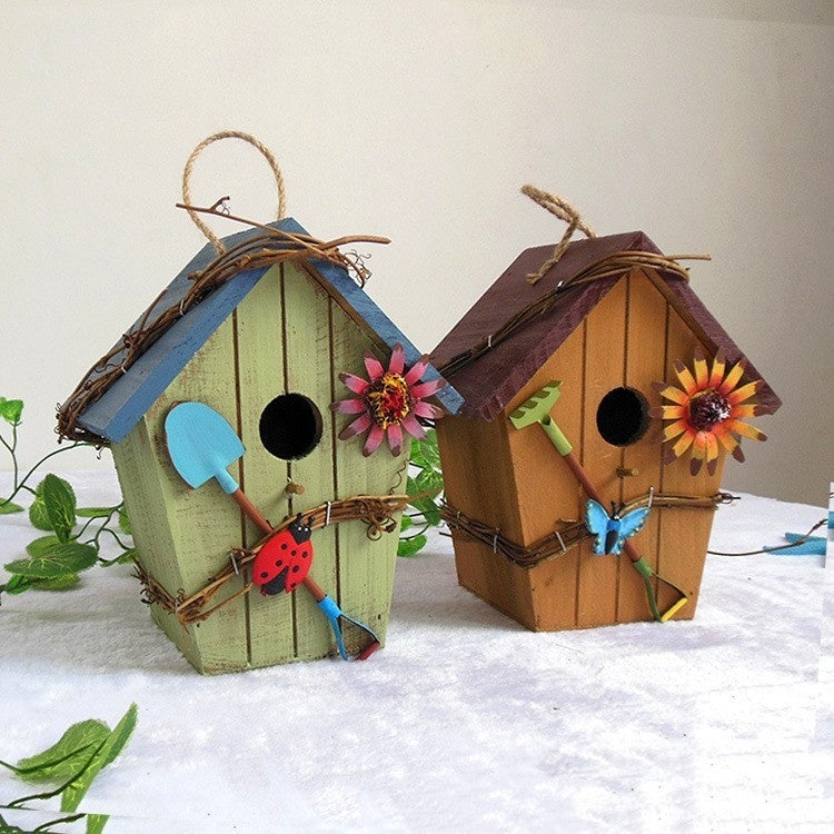 Rural Wooden Bird House Outdoor Hanging – Decorative Garden Bird Nest Box for Birds