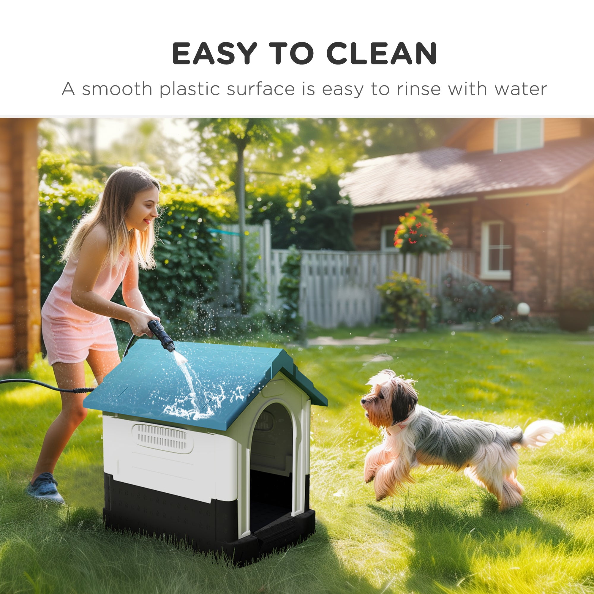 Durable Dog Kennel House Outdoor Waterproof Pet Shelter Design, 64.5 X 57 X 66cm