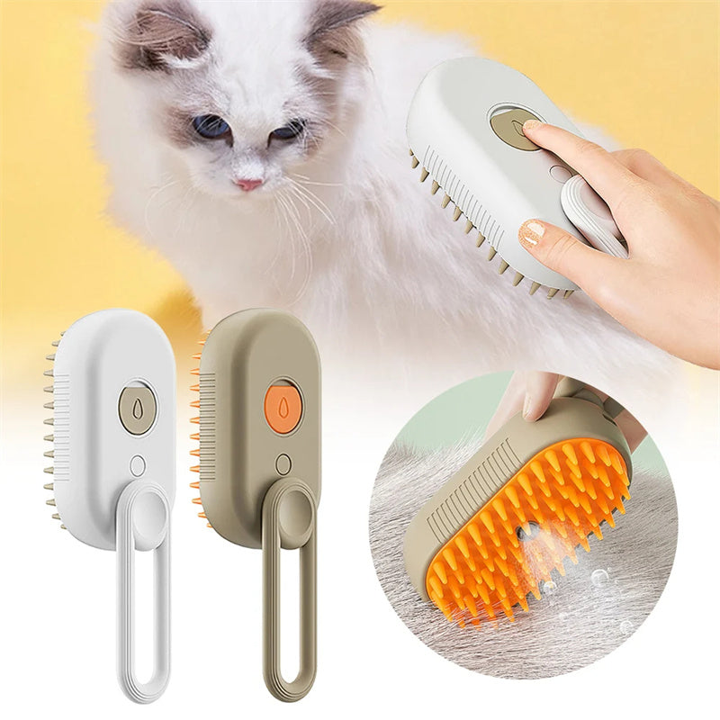 3-in-1 Electric Steam Pet Brush | Cat & Dog Grooming Comb