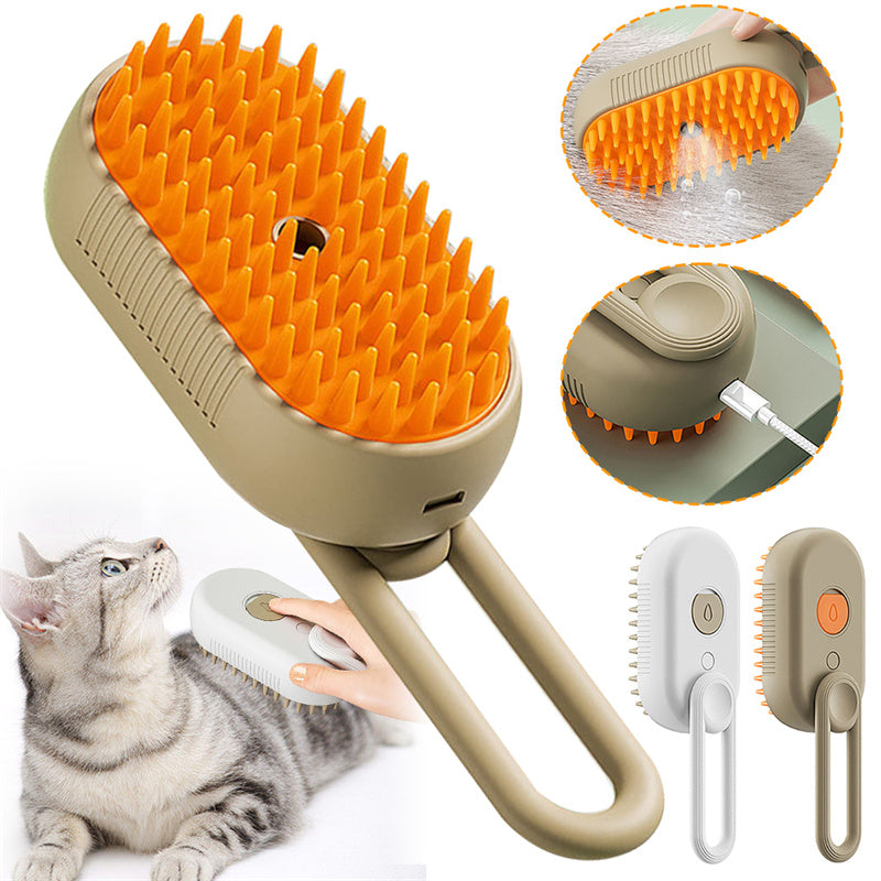 3-in-1 Electric Steam Pet Brush | Cat & Dog Grooming Comb