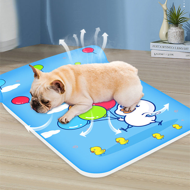 Summer Cooling Dog Mat with Pillow | Breathable Ice Silk Pet Bed