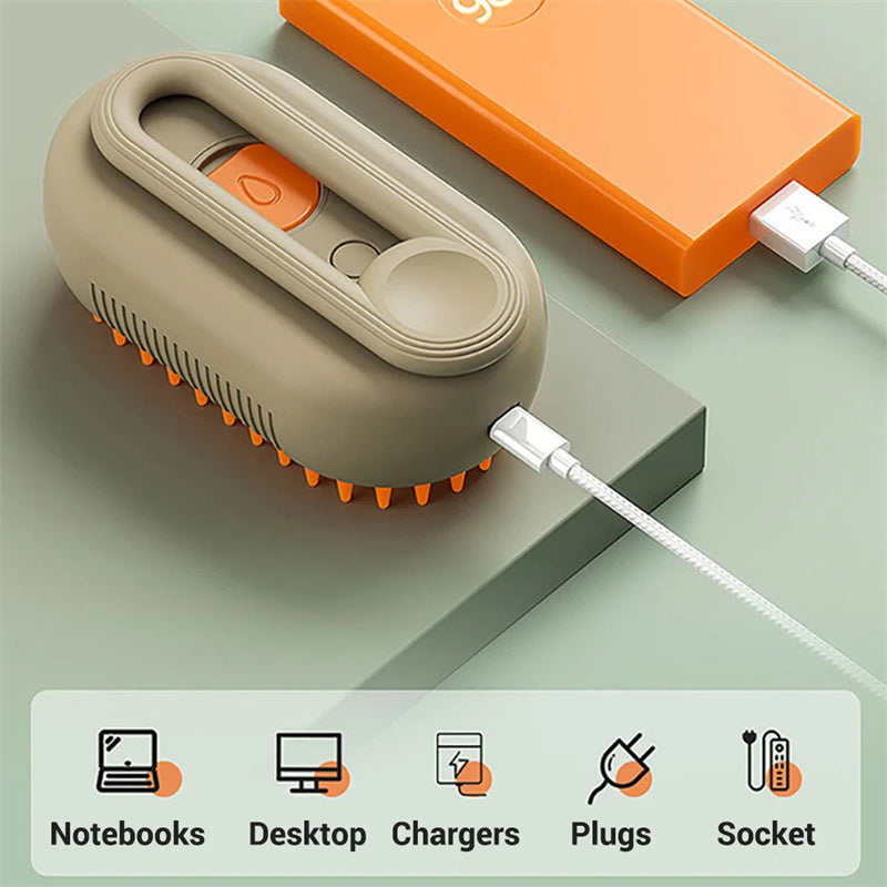 3-in-1 Electric Steam Pet Brush | Cat & Dog Grooming Comb