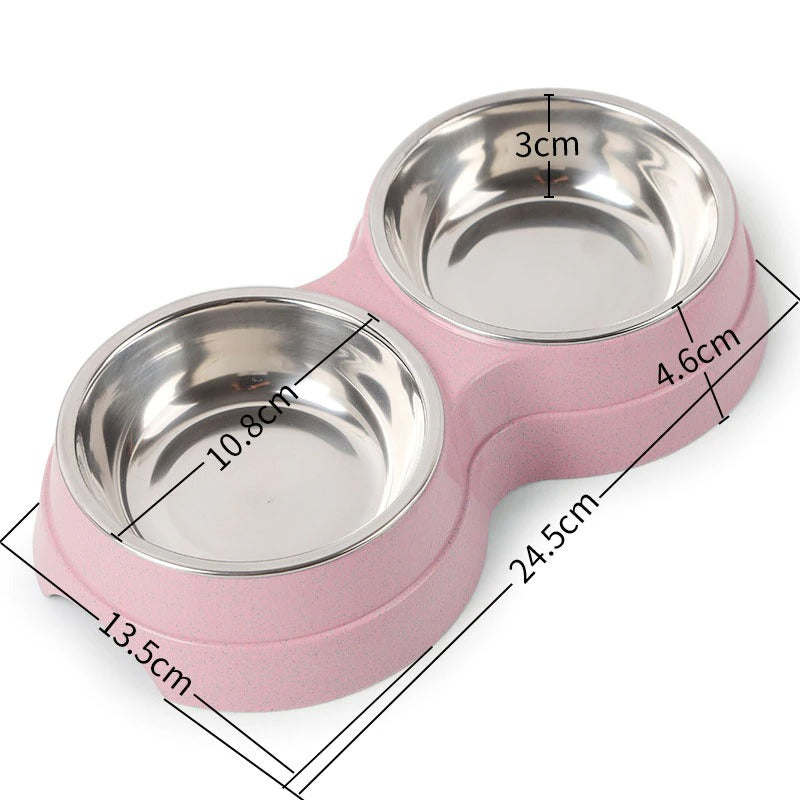 Double Pet Bowls Stainless Steel Dog & Cat Food Water Feeder | Anti-Slip Durable Feeding Bowl Set