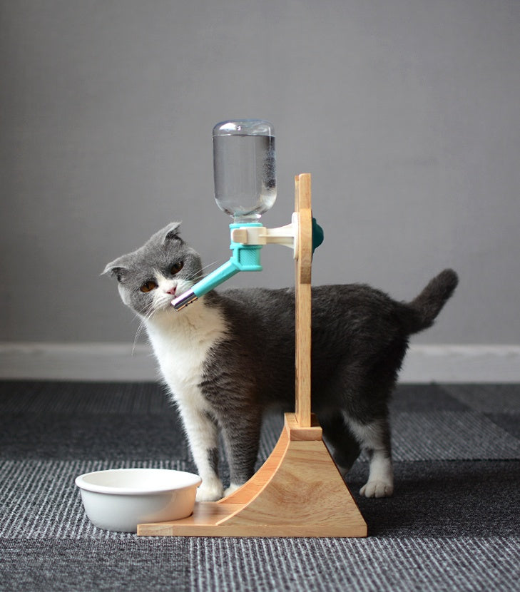 Cat Water Fountain with Bamboo & Oak Wood Holder | Automatic Pet Drinking Dispenser