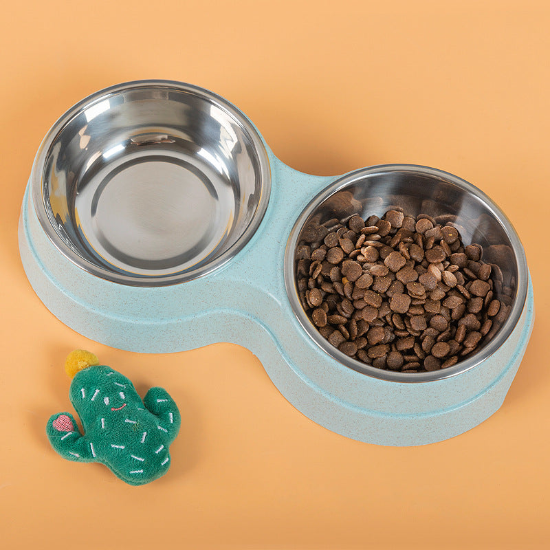 Double Pet Bowls Stainless Steel Dog & Cat Food Water Feeder | Anti-Slip Durable Feeding Bowl Set