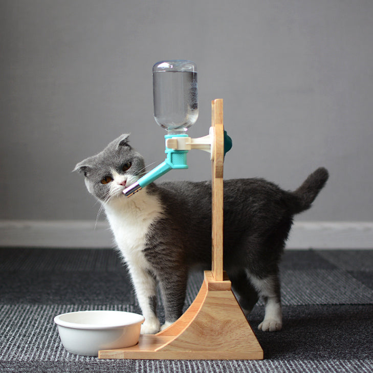Cat Water Fountain with Bamboo & Oak Wood Holder | Automatic Pet Drinking Dispenser