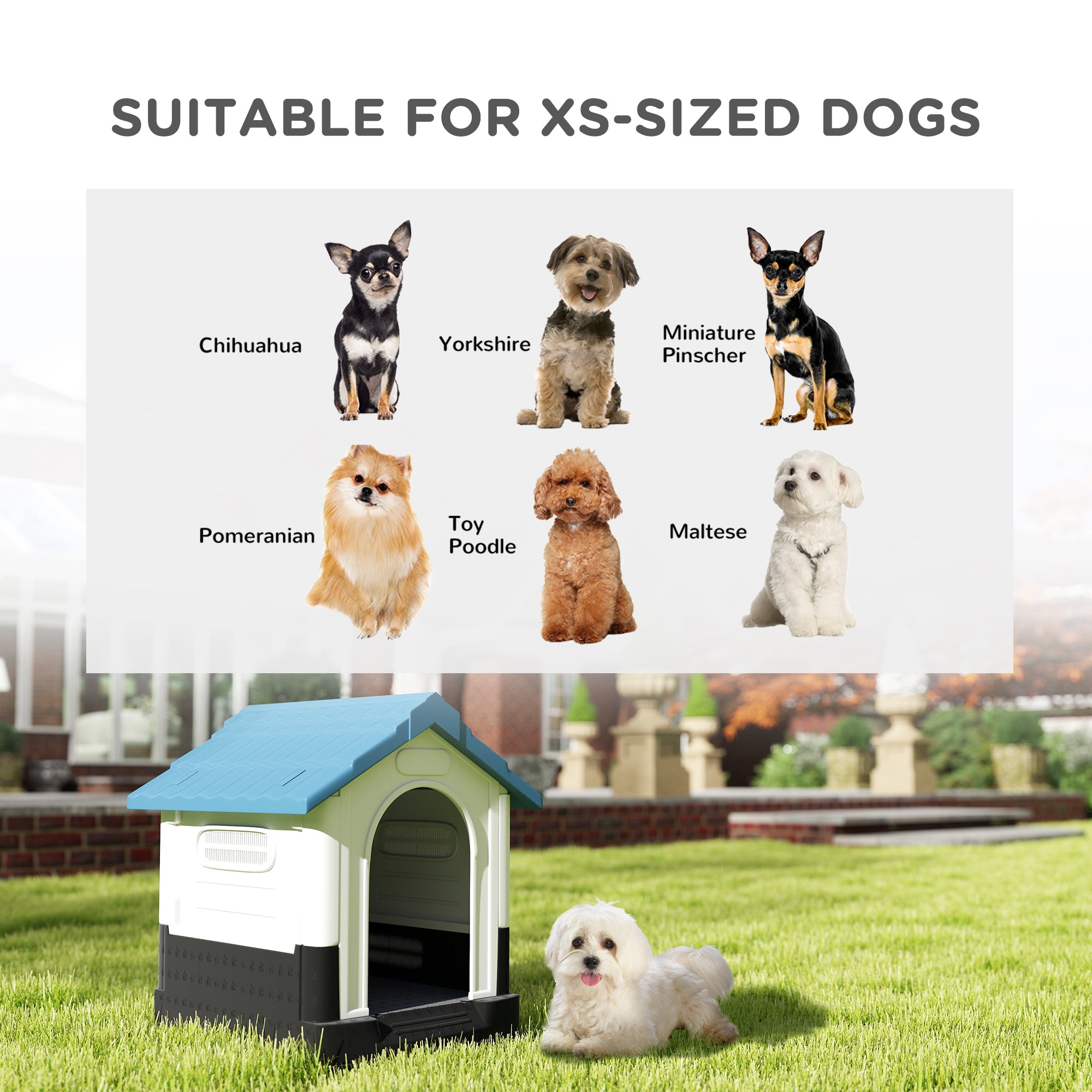 Durable Dog Kennel House Outdoor Waterproof Pet Shelter Design, 64.5 X 57 X 66cm