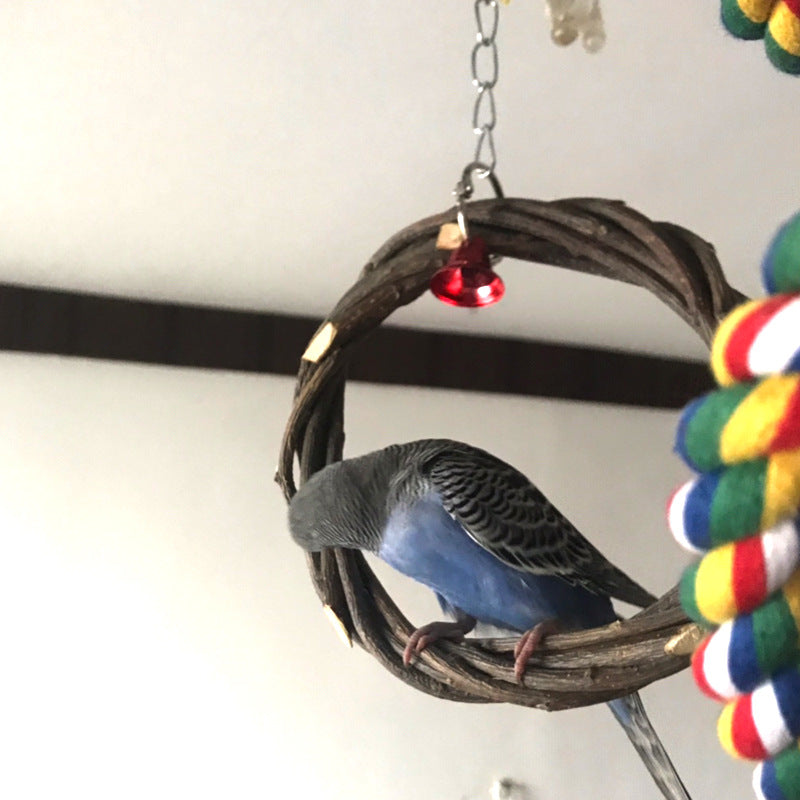Bird Standing Frame Rattan Ring Chewing Toy for Bird Cage