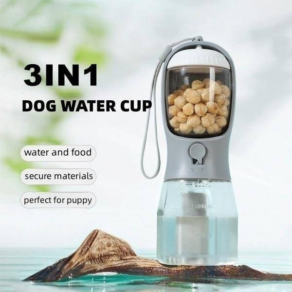 3-in-1 Dog Water Bottle with Food Container & Waste Bag Holder