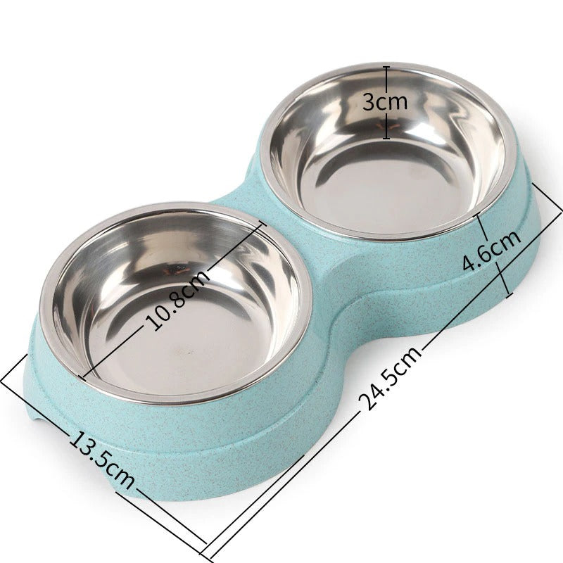 Double Pet Bowls Stainless Steel Dog & Cat Food Water Feeder | Anti-Slip Durable Feeding Bowl Set