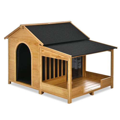 Large Outdoor Dog House Insulated Waterproof Wooden Dog Kennel with Roof & Elevated Floor