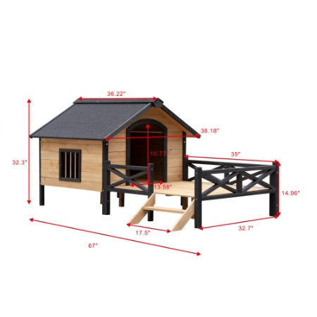 Outdoor Wooden Dog House Large Cabin Style Dog Kennel with Porch