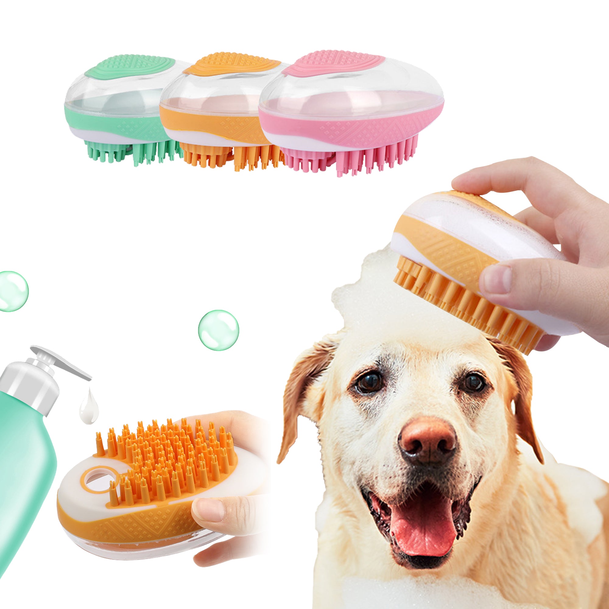 2 in 1 Pet Bath Brush Soft Silicone Dog & Cat Grooming Massage Comb for Shower Cleaning