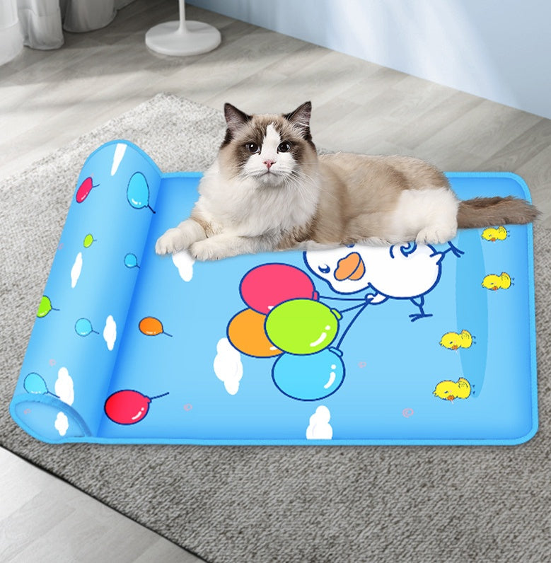 Summer Cooling Dog Mat with Pillow | Breathable Ice Silk Pet Bed