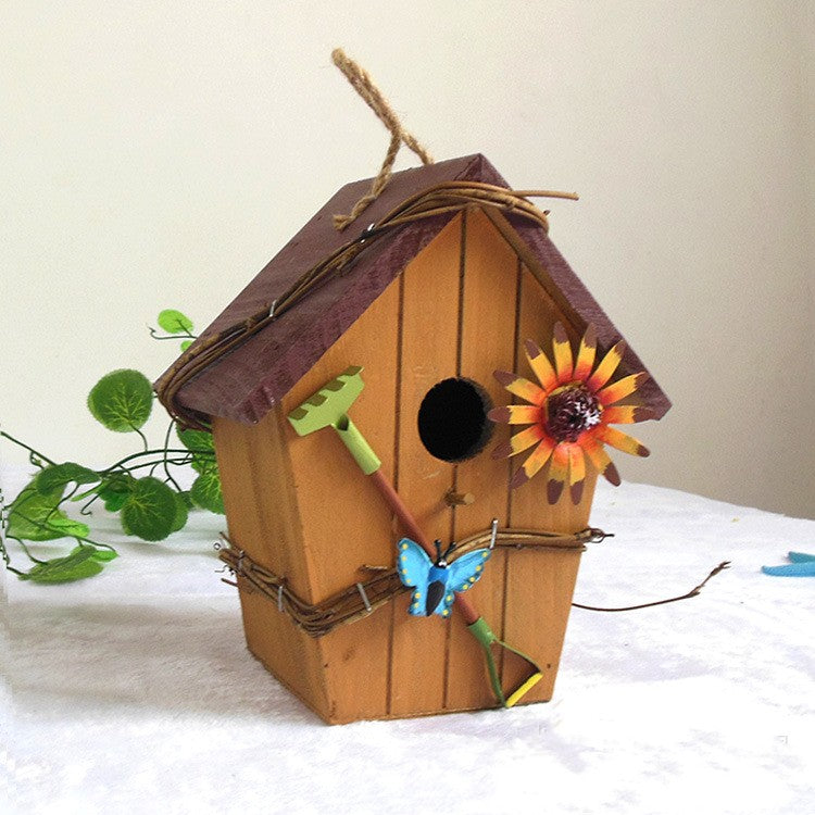 Rural Wooden Bird House Outdoor Hanging – Decorative Garden Bird Nest Box for Birds