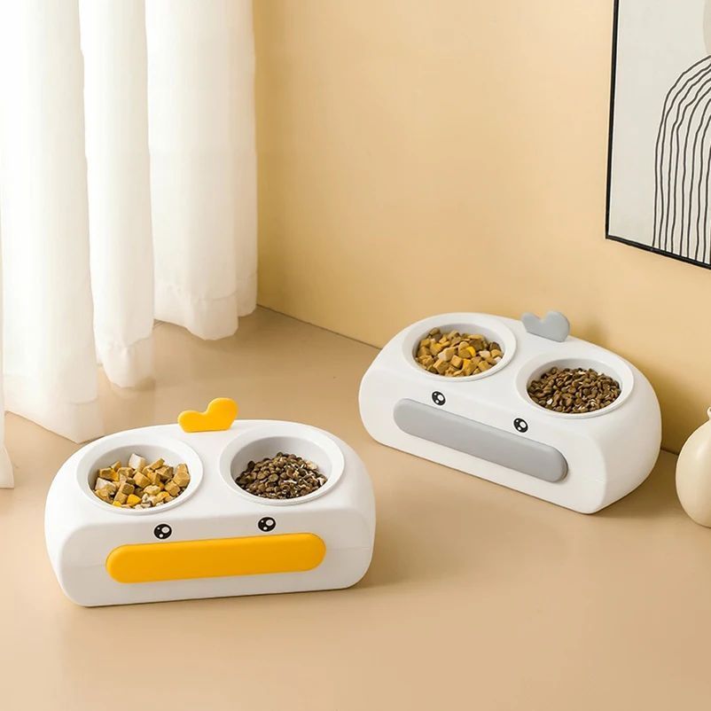 Duck Design Pet Double Bowl Feeder | Cute Food & Water Bowl for Cats & Dogs