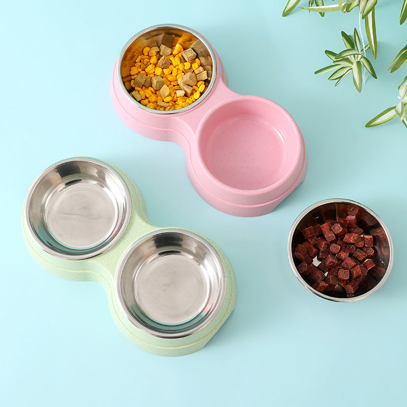Double Pet Bowls Stainless Steel Dog & Cat Food Water Feeder | Anti-Slip Durable Feeding Bowl Set